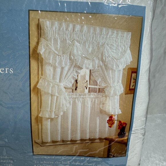 Jubilee Embroidered Window Curtain Tiers Set 60"x36" Pamela White Elegant Decor - Picture 4 of 9